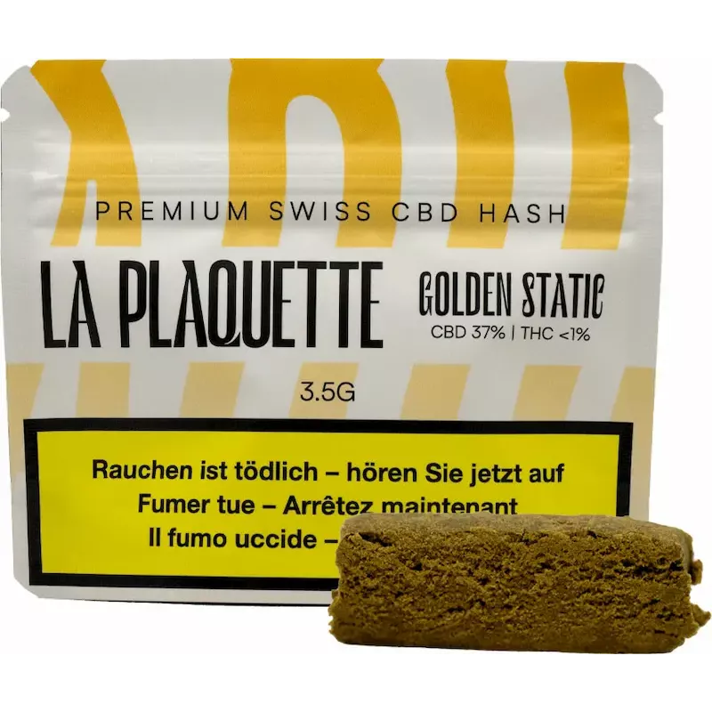 La Plaquette – Golden Static Hash 37 % CBD Static Sift suisse 3.5 gr