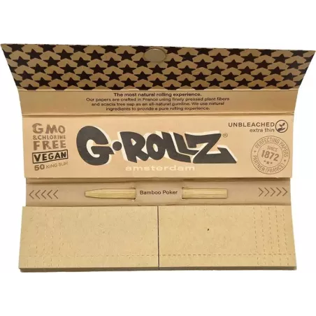 G-Rollz – Pets Rock Rap Unbleached King Size Slim Papers + Tips box complète de 25 booklets