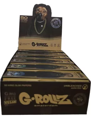 G-Rollz – Pets Rock Rap Unbleached King Size Slim Papers + Tips Box komplett mit 25 Booklets