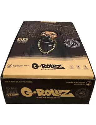G-Rollz – Pets Rock Rap Unbleached King Size Slim Papers + Tips box complète de 25 booklets