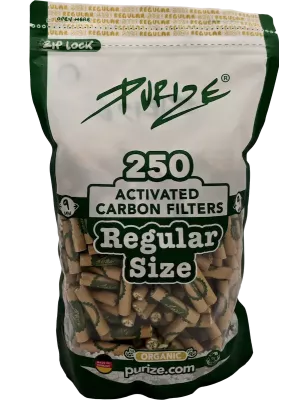PURIZE – Regular Size Filtres Charbon Actif 9 mm 250 pièces Organic