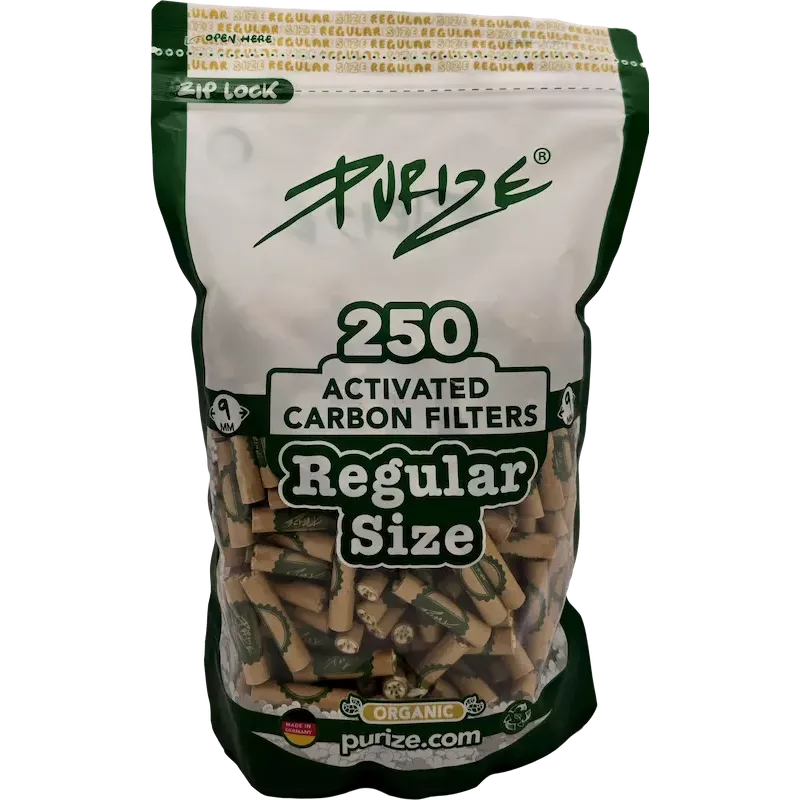 PURIZE – Regular Size Filtres Charbon Actif 9 mm 250 pièces Organic