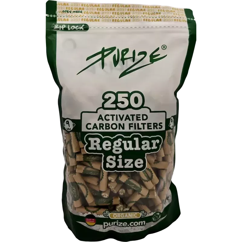 PURIZE – Regular Size Filtri a carbone attivo 9 mm 250 pezzi Organic