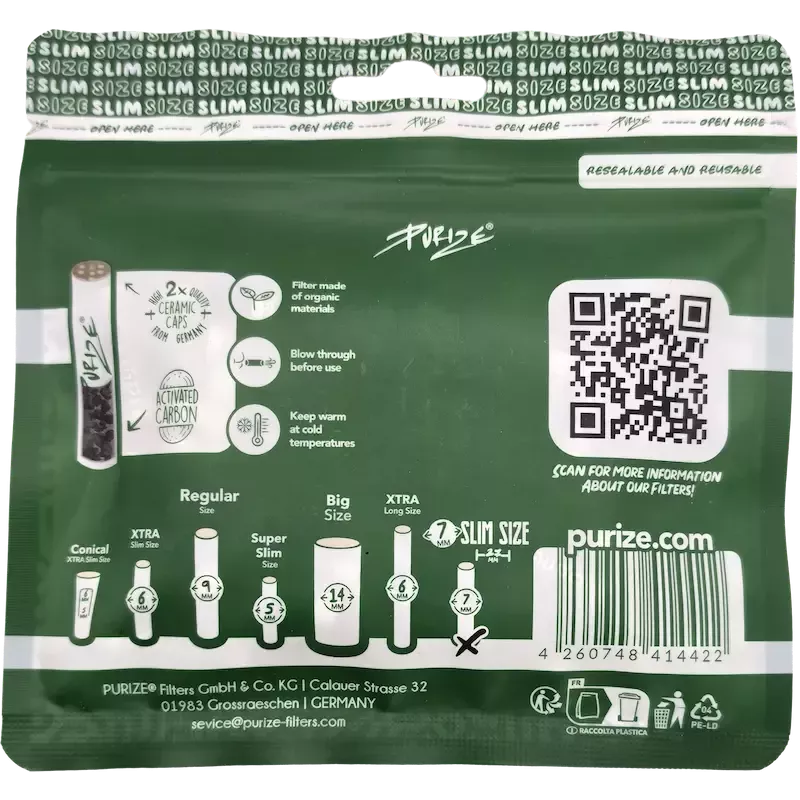 PURIZE – Filtres Charbon Actif Slim Size 7 mm 50