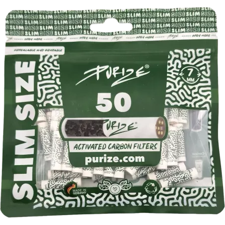 PURIZE – Filtres Charbon Actif Slim Size 7 mm 50
