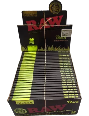 RAW – Black Organic Hemp Feuilles à rouler Kingsize Slim Box 50 paquets