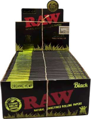 RAW – Black Organic Hemp Feuilles à rouler Kingsize Slim Box 50 paquets