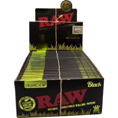 RAW – Black Organic Hemp Feuilles à rouler Kingsize Slim Box 50 paquets