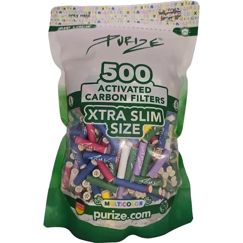 PURIZE – Filtres XTRA Slim Charbon Actif Multicolore 6 mm 500 pièces