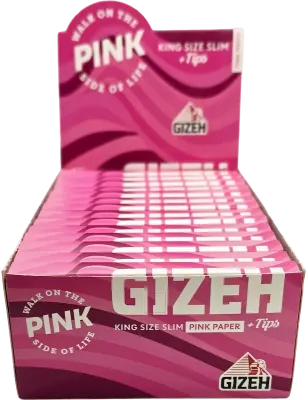 Gizeh – All Pink King Size Slim + Tips Rosa Extra Fine Display 26 Stk