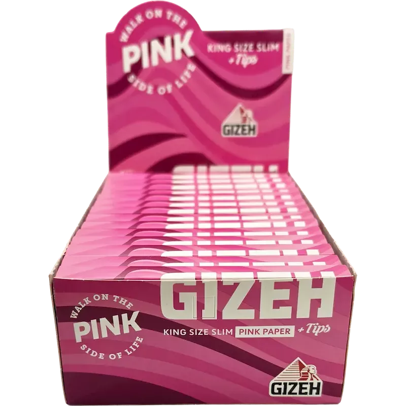 Gizeh – All Pink King Size Slim + Tips Rosa Extra Fine Display 26 Stk