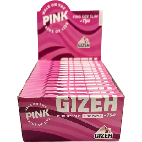 Gizeh – All Pink King Size Slim + Tips Rosa Extra Fine Display 26 Stk