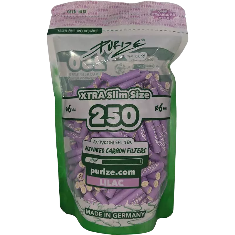 Purize – Filtres Xtra Slim Charbon Actif (250 pièces, couleurs assorties) lilac lila