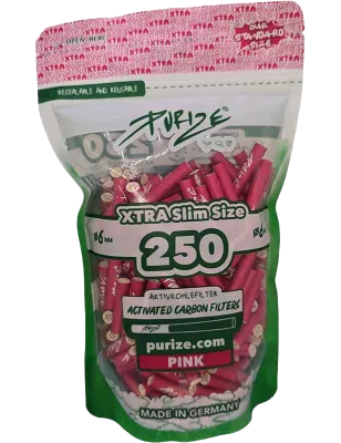 Purize – Filtres Xtra Slim Charbon Actif (250 pièces, couleurs assorties) pink rose