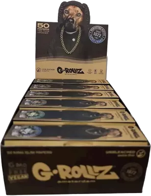 G-Rollz – Pets Rock Rap Unbleached King Size Slim Papers + Tips box complète de 25 booklets