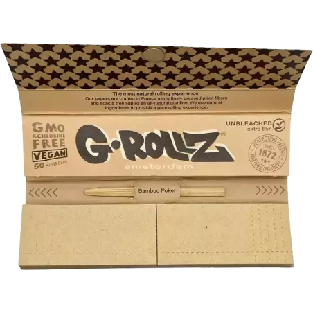 G-Rollz – Pets Rock Rap Unbleached King Size Slim Papers + Tips box complète de 25 booklets