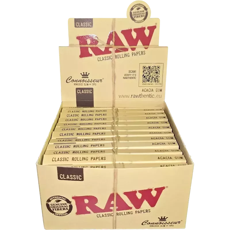 RAW – Connoisseur King Size Slim – Papers + Tips complete box of 24 booklets