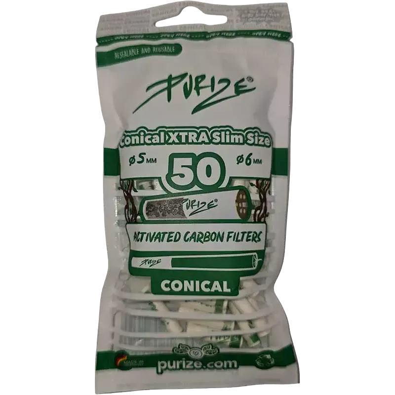 Purize – Conical Xtra Slim Aktivkohlefilter 50 Stück