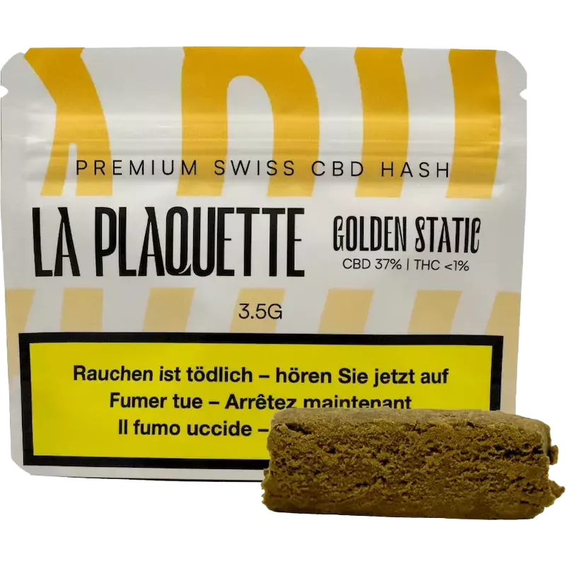 La Plaquette – Golden Static Hash 37 % CBD Static Sift suisse 3.5 gr