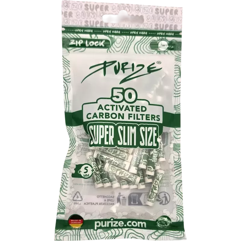 PURIZE® – Super Slim 5 mm Filtres à Charbon Actif x50