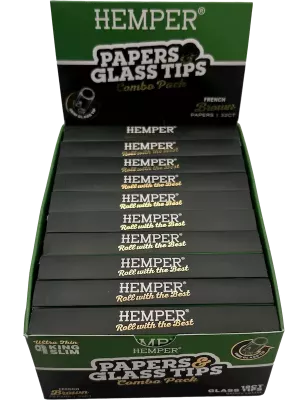 Hemper – Box mit 20 Packungen Brown King Size Slim Papers + 6 mm Glasfilter