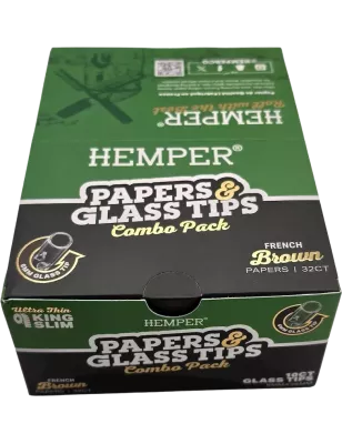 Hemper – Box da 20 pacchetti di cartine Brown King Size Slim + Filtri in vetro da 6 mm