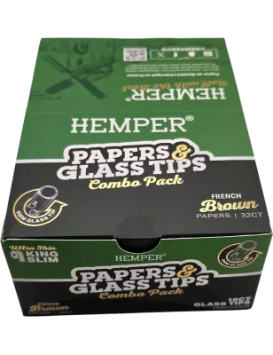 Hemper – Box mit 20 Packungen Brown King Size Slim Papers + 6 mm Glasfilter