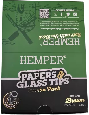 Hemper – Box of 20 Packs of Brown King Size Slim Rolling Papers + 6 mm Glass Tips