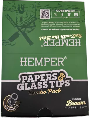 Hemper – Box mit 20 Packungen Brown King Size Slim Papers + 6 mm Glasfilter