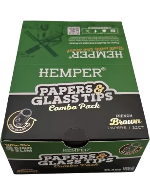 Hemper – Box da 20 pacchetti di cartine Brown King Size Slim + Filtri in vetro da 6 mm