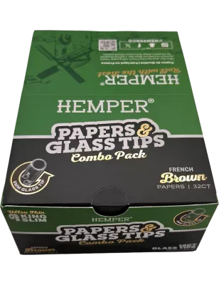 Hemper – Box mit 20 Packungen Brown King Size Slim Papers + 6 mm Glasfilter