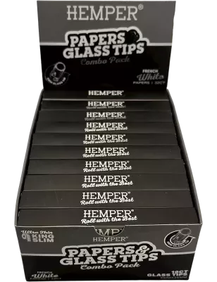 Hemper – Box de 20 Paquets de Feuilles à Rouler White King Size Slim + Filtres en Verre 6 mm