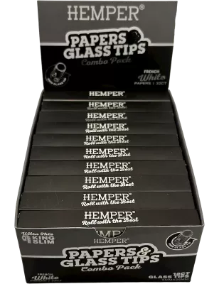 Hemper – Box mit 20 Packungen White King Size Slim Papers + 6 mm Glasfilter