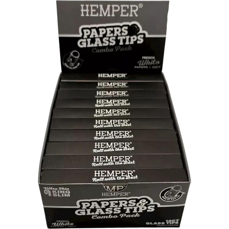 Hemper – Box mit 20 Packungen White King Size Slim Papers + 6 mm Glasfilter