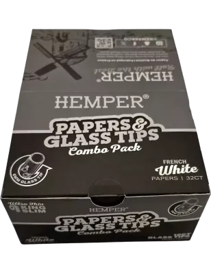 Hemper – Box da 20 pacchetti di cartine White King Size Slim + filtri in vetro da 6 mm