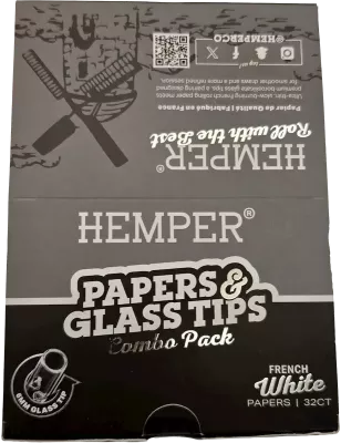 Hemper – Box of 20 Packs of White King Size Slim Rolling Papers + 6 mm Glass Filters