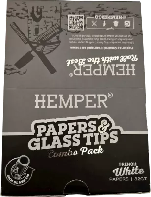 Hemper – Box mit 20 Packungen White King Size Slim Papers + 6 mm Glasfilter