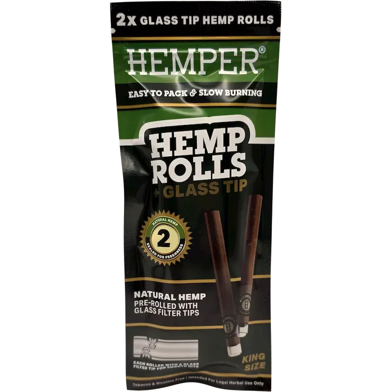 Hemper – Hemp Rolls Natural + Glass Tips King Size x2