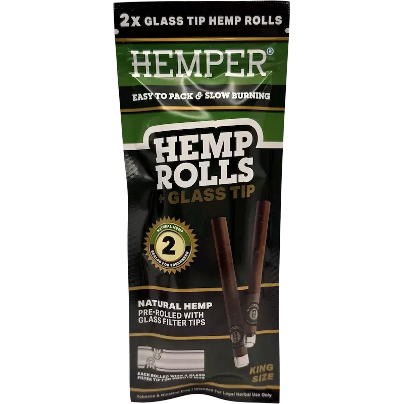 Hemper – Hemp Rolls Natural + Glass Tips King Size x2