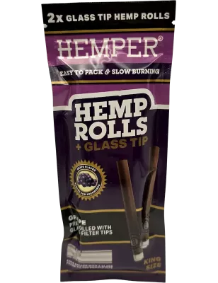 Hemper – Hemp Rolls Grape + Glass Tips King Size x2