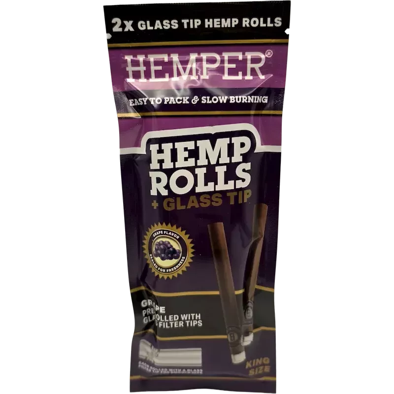 Hemper – Hemp Rolls Grape + Glass Tips King Size x2