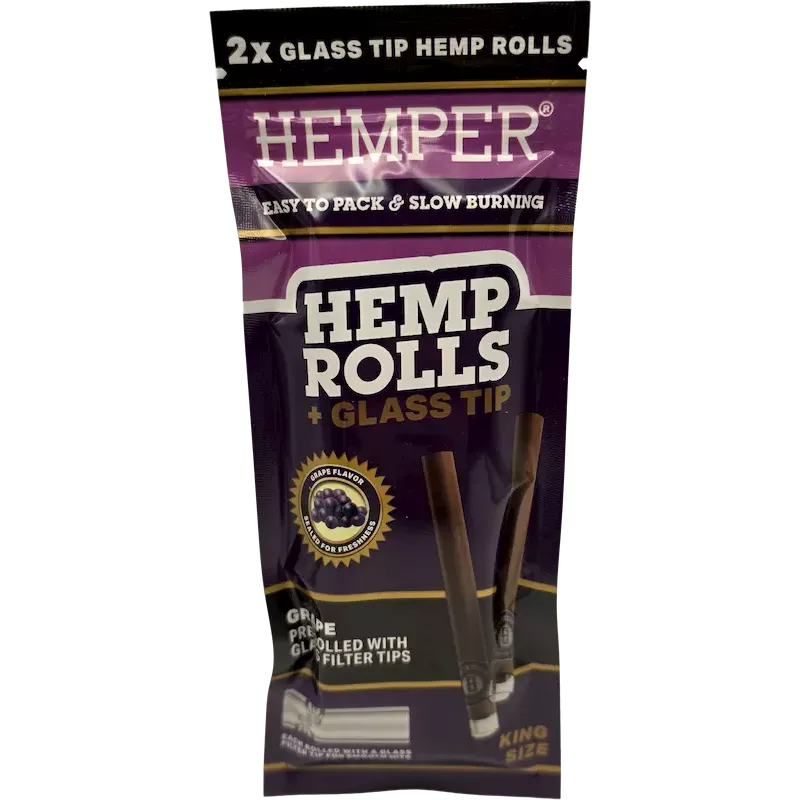 Hemper – Hemp Rolls Grape + Glass Tips King Size x2