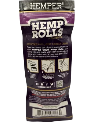 Hemper – Hemp Rolls Grape + Glass Tips King Size x2