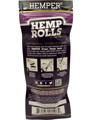 Hemper – Hemp Rolls Grape + Glass Tips King Size x2