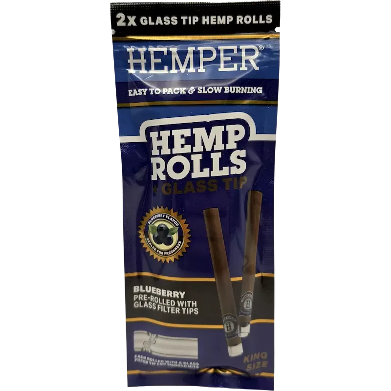 Hemper – Hemp Rolls Blueberry + Glass Tips King Size x2