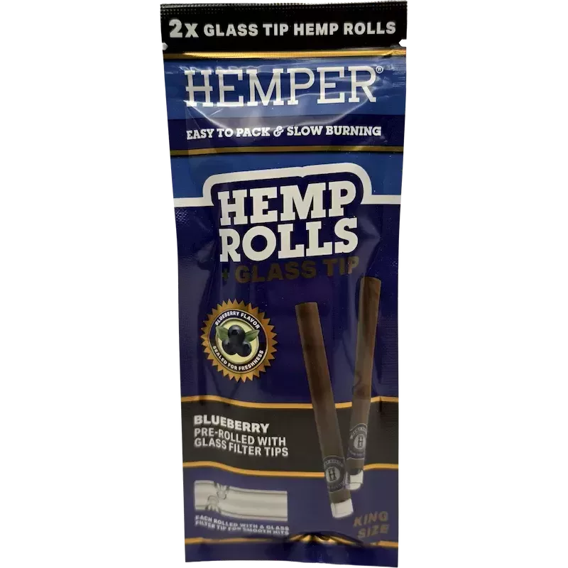 Hemper – Hemp Rolls Blueberry + Glass Tips King Size x2