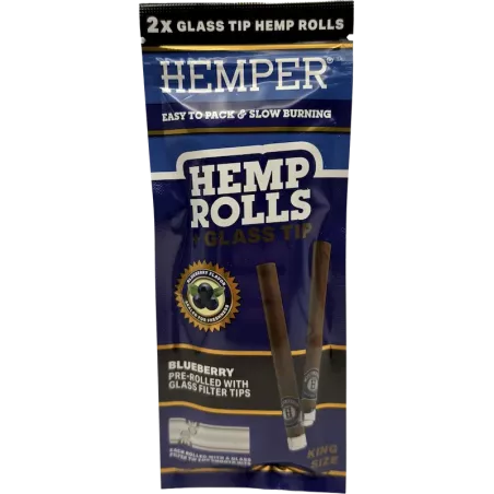 Hemper – Hemp Rolls Blueberry + Glass Tips King Size x2