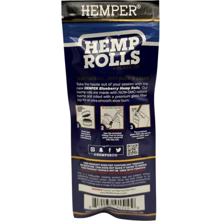 Hemper – Hemp Rolls Blueberry + Glass Tips King Size x2