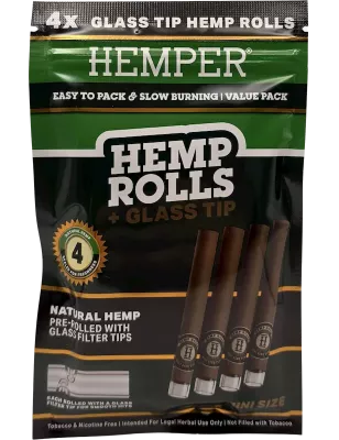 Hemper – Hemp Rolls Natural + Glass Tips Mini x4