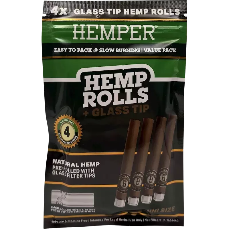 Hemper – Hemp Rolls Natural + Glass Tips Mini x4